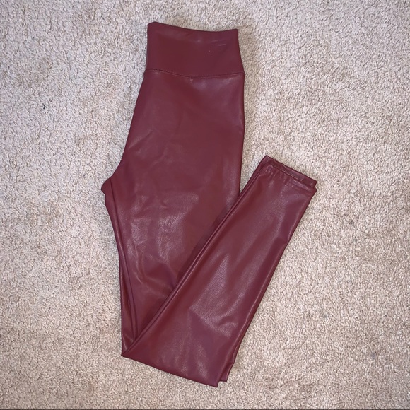 Maroon Leather Look Leggings - Picture 1 of 3